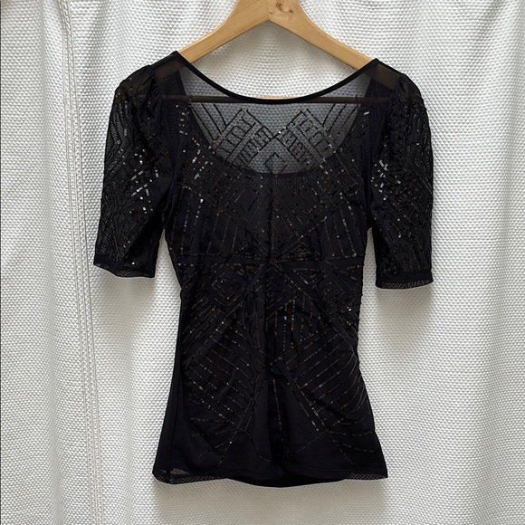 White House Black Market Tops - White House Black Market Fitted Black Sequin Blouse